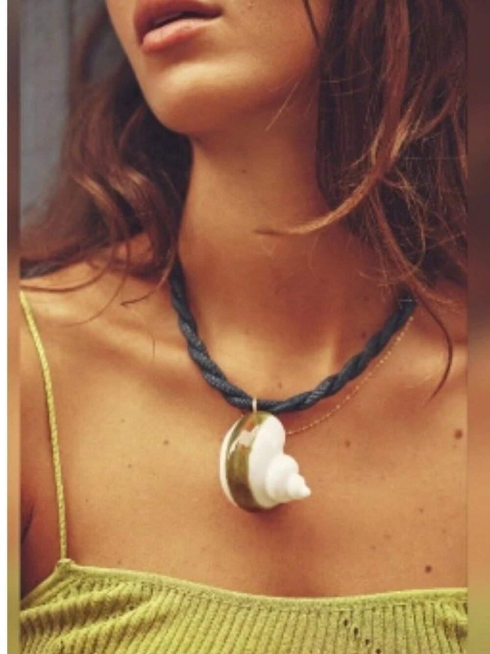 Zara Shell Necklace With Braided Blue Rope NWT